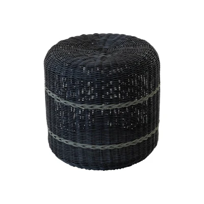 Afbeelding van Poef Saigon wicker zwart ø41x40cm