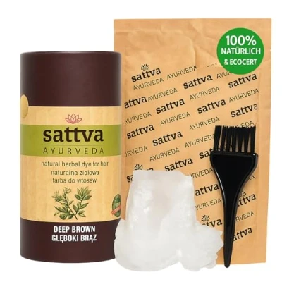Afbeelding van natuurlijke haarkleur dubbele portie van Sattva Ayurveda: henna haarverf voor mensen met een allergie, bio, plantaardige haarkleur, volume en glans ECOCERT