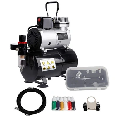 Afbeelding van Timbertech ABPST08K airbrush compressor complete set met verbeterde koelventilator mini airbrushpistool en accessoires