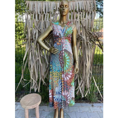 Afbeelding van Lange Zomerjurk Tess Fantasieprint Turquoise / Blauw One Size (Maat 36 t/m 40)