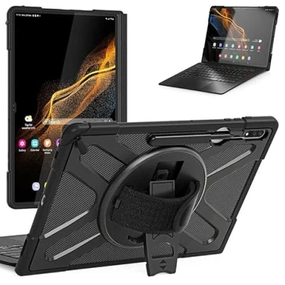 Afbeelding van eSTUFF Atlanta Defender Case Samsung Galaxy Tab S8 Ultra, W127163037 (Galaxy Ultra. Zwart. Verhoogde zijkanten en Hardshell Ontwerp met Hand Strap Schouderband)