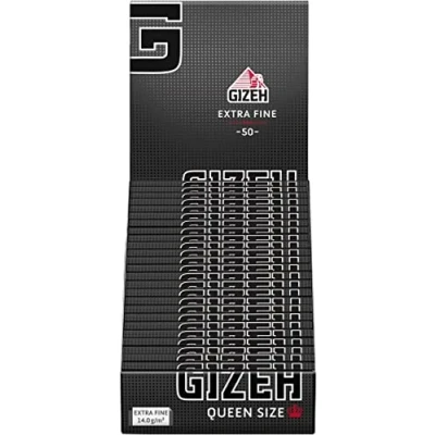 Afbeelding van Gizeh Black Queen Size 1 1/4 breed, 25 boekjes met 50 vellen sigarettenpapier, pulp, zwart, 12 x 6 4 cm
