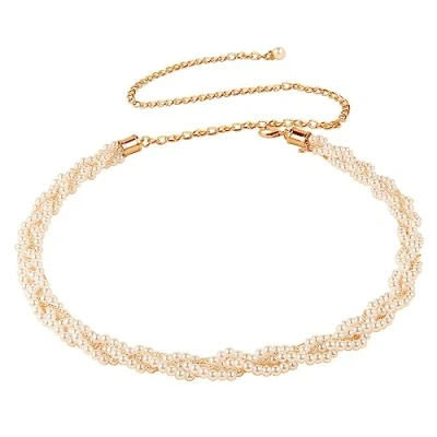Afbeelding van CCAIPU Kettingriemen voor vrouwen, parel verstelbare gouden metalen schakel riem retro taille ketting bruiloft jeans jurk 115 cm, A goud, 100