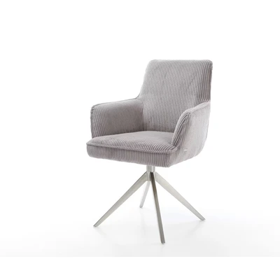 Afbeelding van DELIFE Draaistoel Heira Flex met armleuning koord zilver grijs kruisframe breed roestvrij staal 360 draaibaar rocker functie pocketveer kern