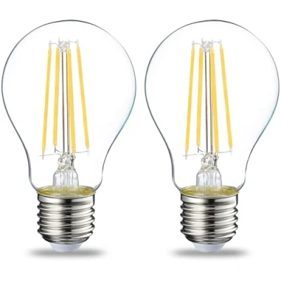 Afbeelding van Amazon Basics LED E27 Edison schroeflamp, 7 W (gelijk aan 60 W), transparant filament, warm wit, niet dimbaar pakket van 2 stuks