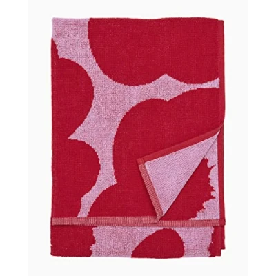 Afbeelding van Marimekko (keuken )handdoek Unikko rood met roze 50 x 70 cm