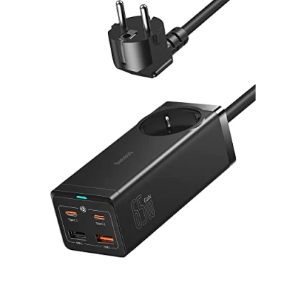 Afbeelding van Baseus PSZM000901_VC GaN III USB C oplader, 65 W, 4 poorten, snellader met AC stopcontact voor MacBook Pro/Air, iPhone 14/14 Pro/14 Pro Max/13/12, iPad Pro, S22, S21, Steam Deck enz.,Standaard