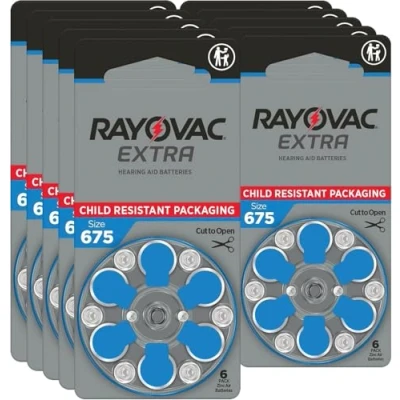 Afbeelding van Rayovac Extra Advanced zink lucht hoorapparaat batterij (met 60 batterijen, geschikt voor hoorapparaten hoorhulpen hoorversterker) 675 stuks per verpakking. 60er blauw