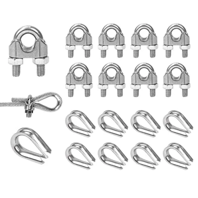 Afbeelding van Sweieoni Draadkabelklemmen, 10 stuks, kabelklemmen, 6 mm, beugelkabelklem, roestvrij staal, draadkabelklem M6, kabelklem met stuks draadkabelkousen voor kabel, staalkabel