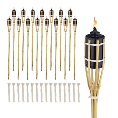 Afbeelding van Relaxdays tuinfakkels 90 cm set van 16 oliefakkels navulbaar bamboe fakkels feestjes