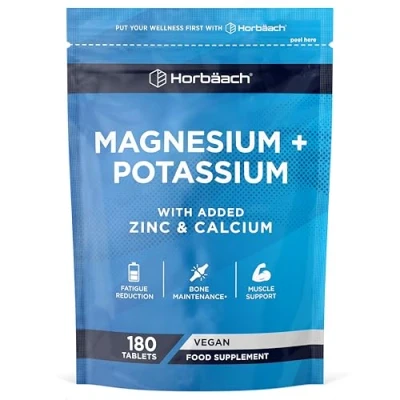 Afbeelding van Magnesium Potassium Supplement 6 Maanden Voorraat 180 Vegan Tabletten met Vitamin B6 B12 Calcium Iron &amp; Zink Hoog Gedoseerd Horbaach