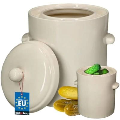 Afbeelding van KOTARBAU® Zuurkool fermentatiepot 10 l aardewerk pot met deksel steengoed fermenteren permanente koolvat komkommerpot rumpan kimchi container keramische