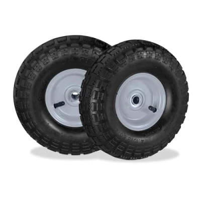 Afbeelding van Relaxdays steekwagenwiel 4.1/3.5 4 reservewiel bolderkarwiel 2 stuks stalen velg Zwart grijs