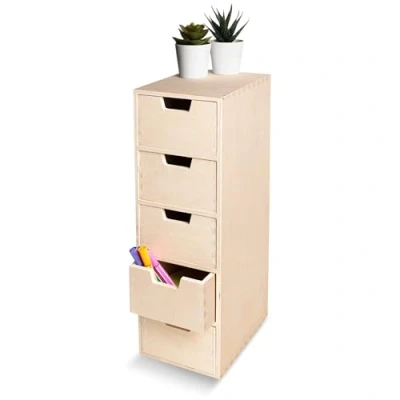 Afbeelding van Creative Deco Mini Houten Kist met 5 Laden Opbergkast Onbeschilderd Multiplex 15 x 20,5 47 cm Perfect voor Opbergen, Decoupage en Decoreren