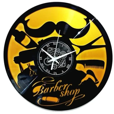 Afbeelding van Instant Karma Clocks Wandklok van dubbel vinyl voor kappers, Barber Shop, kapsalon cadeau idee modern design, zonder tikken