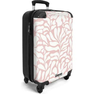 Afbeelding van NoBoringSuitcases.com® Handbagage koffer lichtgewicht Reiskoffer trolley Roze met witte bloemen Rolkoffer wieltjes Past binnen 55x40x20 en 55x35x25