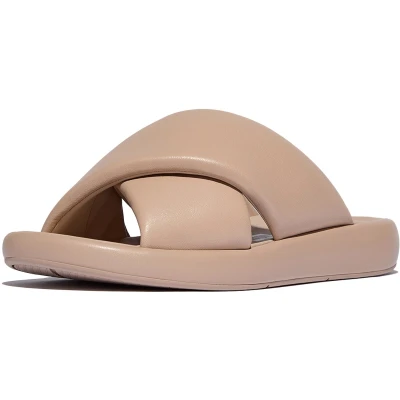 Afbeelding van FitFlop Iqushion D Luxe Padded Leather Cross Slides BEIGE Maat 42
