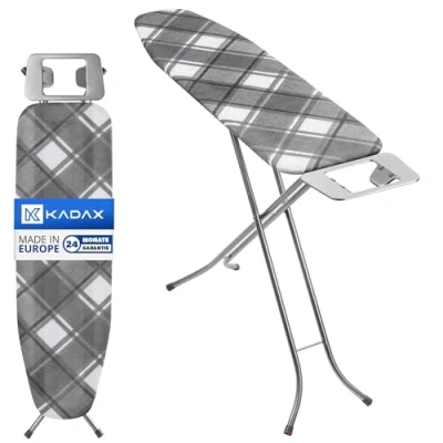 Afbeelding van KADAX Inklapbare strijkplank, 114 x 34 cm, stoomstrijkplank met metalen net, strijkplank 5 mm schuimrubberen onderlegger en strijkijzerplank, antislipvoetjes (geruit)