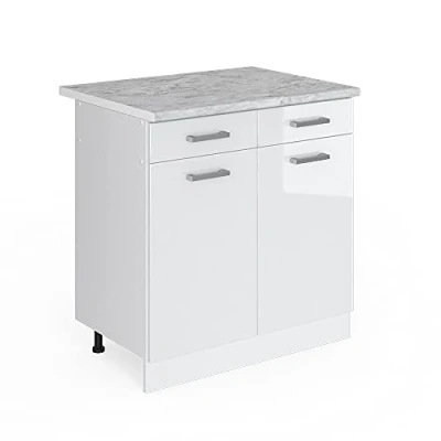Afbeelding van Vicco Keukenonderkast &quot;R Line&quot;, Wit Hoogglans/Wit, 80 cm met werkblad