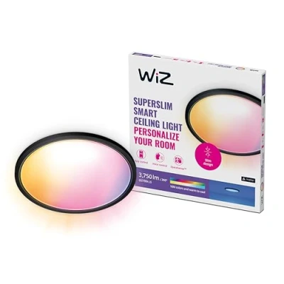 Afbeelding van WiZ Plafondlamp SuperSlim Zwart Slimme LED verlichting Gekleurd en Wit licht Geïntegreerde 32W Wi Fi