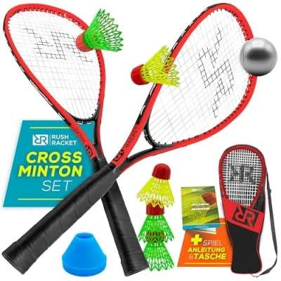 Afbeelding van Rush Racket Set RS3 Speed badmintonset, 5 delig (2 x rackets, shuttles, 1 softbal, 8 veldmarkering, draagtas), crossmintonset, turbo speedbadmintonset (rood)