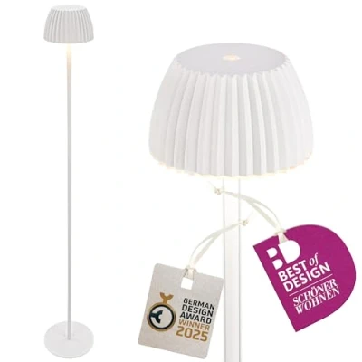 Afbeelding van Briloner LED vloerlamp Brilo unplugged Riffle, wit, met touchdimmer