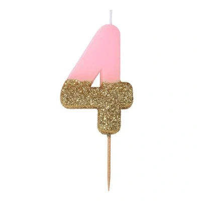Afbeelding van Talking Tables Roze nummer 4 verjaardagskaars met gouden glitter Taarttopper decoratie Mooi, sprankelend voor kinderen, volwassenen, 40e verjaardagsfeestje, 7 x cm, meerkleurig