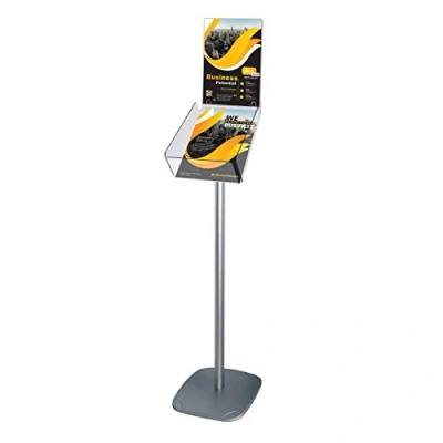 Afbeelding van DISPLAY SALES brochurehouder Plus folderrek DIN A4 staand formaat inclusief houder voor topschild Decoratieve folderstandaard met folderbak van glashelder acryl