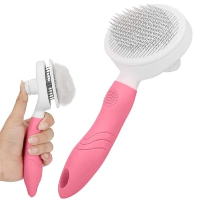 Afbeelding van Belle Vous Pink Pet Grooming Slicker Brush Self Cleaning Shedding Comb for Long/Short Haired Cats and Dogs Removes Loose Undercoat, Mats &amp; Tangles