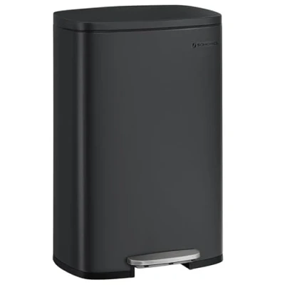 Afbeelding van SONGMICS Vuilnisemmer 50 l, afvalemmer voor in de keuken, softclose, pedaalemmer, staal, binnenemmer zwart LTB050B02