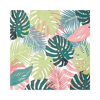 Afbeelding van Set van 20 papieren Servetten met tropische palmbladeren voor eenmalig gebruik, Servies binnen of buiten, Verjaardag, Tuinfeest, Zomer, Picknick, Safari, Decoupage