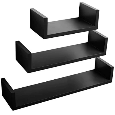 Afbeelding van WOLTU RG9239sz Wandrek Zwart U vorm CD DVD plank,Wandstelling decoratief en praktisch in MDF
