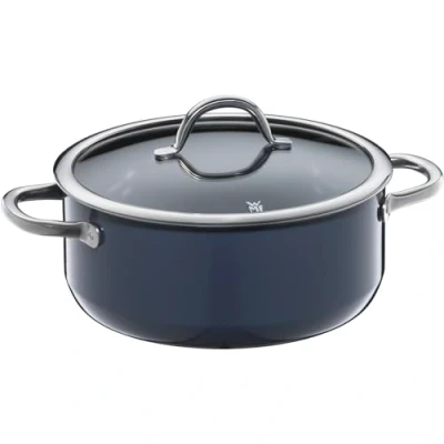 Afbeelding van WMF Fusiontec Inspire Kookpan, groot, 24 cm, glazen deksel, braadpan, inductie, 4,4 l, high tech keramiek, krasbestendig, ongecoat, donkerblauw, Made in Germany