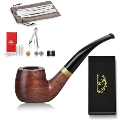 Afbeelding van Joyoldelf Palissander tabakspijp, houten rookpijp met platte bodem, rookaccessoires en geschenkdoos