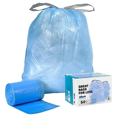 Afbeelding van Plasticplace Code K Compatibel (50 Count) Blauwe Recyclingzakken Trekkoord Vuilnisbakken Liners 10 Gallon/38 Liter 24.45 &quot;x 28&quot;