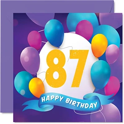 Afbeelding van 87e verjaardagskaart voor mannen en vrouwen ballonfeest gelukkige verjaardagskaarten 87 jarige man vrouw overgrootvader opa oma nanny mama papa, 145 mm x cadeau