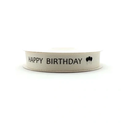 Afbeelding van OMISS HAPPY BIRTHDAY lint met ballonnen wit katoenen twill (Happy Birthday)