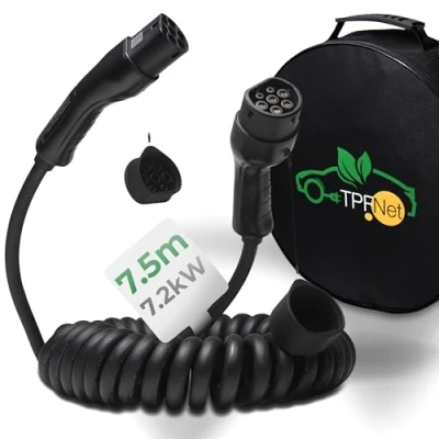 Afbeelding van TPFNet Type 2 spiraaloplaadkabel 7,5 m voor elektrische auto PHEV Hybrid 7,2 kW 32A e oplaadkabel 1 fase meter, compatibel met i3, iX, ID.3, ID.4, Golf, Up!, Leaf, Q4 Tron, 208, Kuga