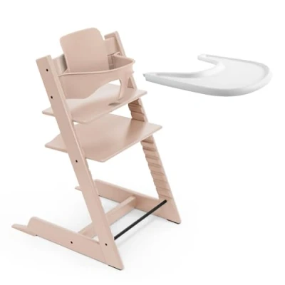 Afbeelding van Stokke Tripp Trapp kinderstoel (Serene Pink) met dienblad (wit) Incl. stoel, babyset 2 voor kinderen van 6 36 maanden en Verstelbaar, ergonomisch gemakkelijk schoon