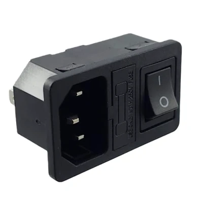 Afbeelding van MWMS Koudapparaten connector stekker C 14 met zwarte schakelaar en zekering 10A/250V