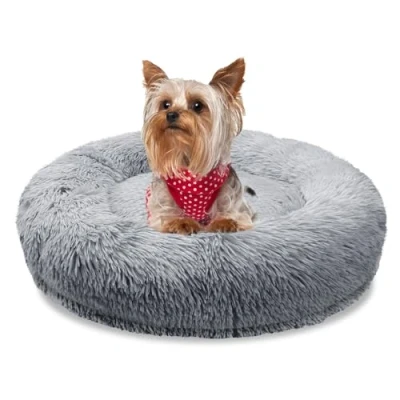Afbeelding van BLUZELLE Orthopedisch Hondenmand Kleine Honden &amp; Katten, 50cm Hondenbed Kattenmand Fluffy Rond Donut Kussen met Memory Foam, Zacht Wasbaar Antislip Afneembare Hoes, Kleur:Licht Grijs