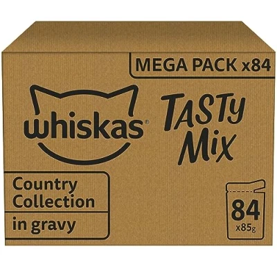 Afbeelding van Whiskas 1+ Natvoer Tasty Mix Country Collectie Selectie in saus maaltijdzakjes 84 x 85g
