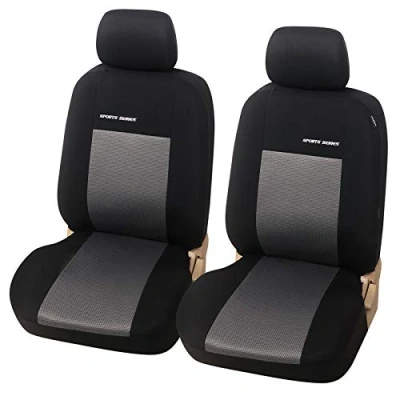 Afbeelding van eSituro Auto stoelhoezen, paar voor voorstoelen, stoffen beschermers, compatibel met zij airbag, universele pasvorm, lichtgrijs/zwart