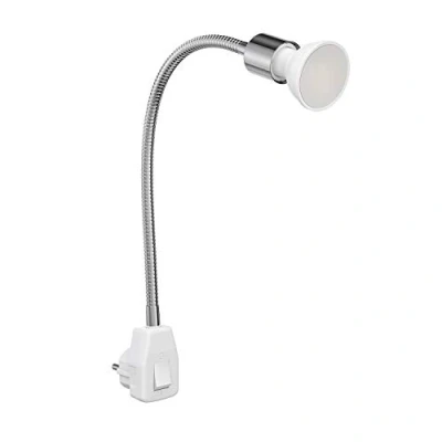 Afbeelding van ledscom.de Stopcontactlamp LESCH Leeslamp Zwanenhals, schakelaar, chroom incl. GU10 LED lamp 6,826W 630lm 100 warm wit
