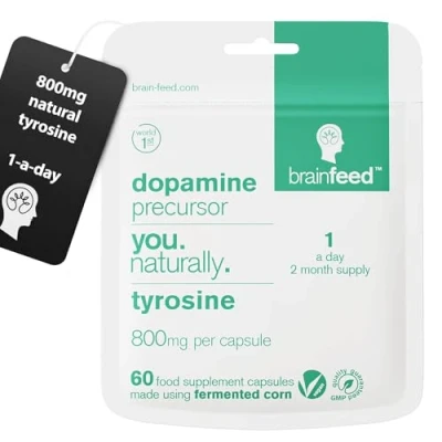 Afbeelding van brain feed tyrosine 60 capsules 1 per dag 800 mg dopamine supplementen Vervaardigd in het VK