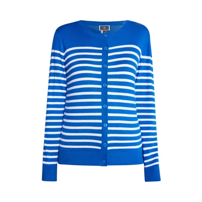 Afbeelding van DREIMASTER Maritim Dames Cardigan XS / Koninklijk Blauw Wit 80% Viscose 20% Polyamide