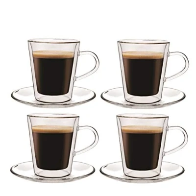Afbeelding van Maxxo Dubbelwandige glazen, lungo, 4 x 220 ml, thermische koffieglazen met zwevend effect, duurzame koffieglazen, drinkglazen