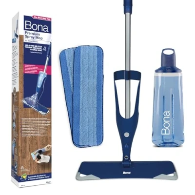 Afbeelding van Bona Premium Spray Mop Alles in 1 Dweilsysteem Vloerwisser met Inclusief Houten Vloer Reiniger &amp; 2 Microvezel Reinigingspads Dweil Streeploos Sneldrogend