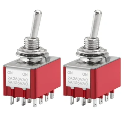 Afbeelding van Heschen Miniatuurtuimelschakelaar, MTS 402, ON ON, 4PDT, 12 Pin, 2A 250V, 5A 120V, 2 stuks