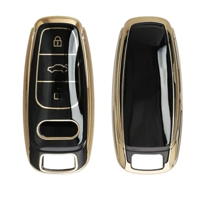 Afbeelding van kwmobile autosleutel hoesje geschikt voor Audi A6 A7 A8 Q7 Q8 E Tron 3 Tasten Autoschlüssel Keyless hoes TPU behuizing Beschermende auto sleutel case Sleuteletui in zwart / goud